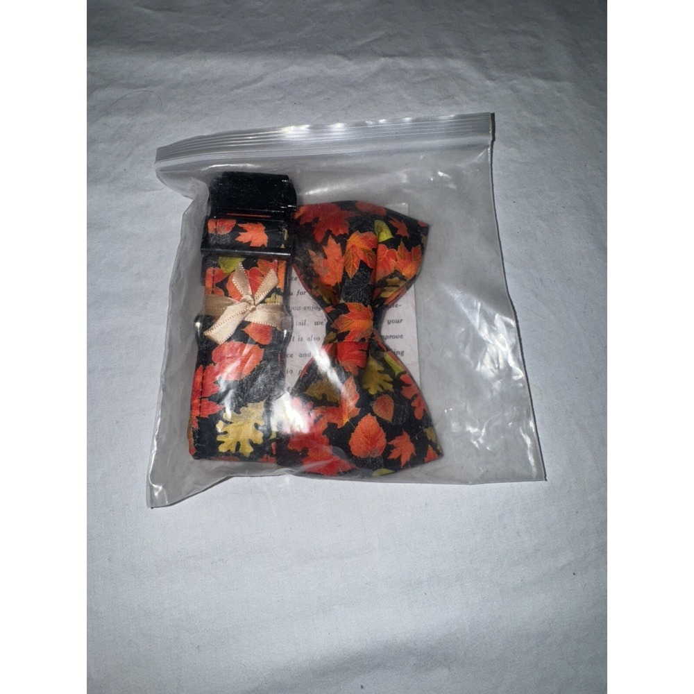 Elegant Little Tail Fall Maple Leaf Dog Collar & Bow Tie Set Large Dogs Autumn